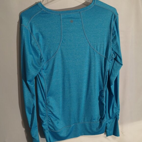 Tangerine Ladies Size Medium Teal Blue Long Sleeve Athletic Top w/ Ruching - Picture 2 of 5